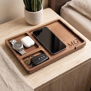 Personalized Wood VALET TRAY Catchall Organizer Wallet Keys Watch Jewelry Groomsmen Birthday Gift for Him Dad Men Boyfriend Custom Engraved