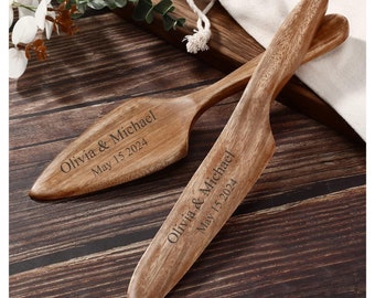 Personalized Wedding CAKE CUTTING SET Walnut Wood Cutter Knife Serving Server Knive Custom Engraved Minimalist Vintage Modern Bride Groom