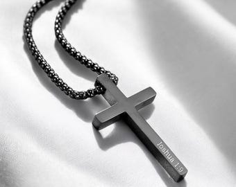 Personalized CROSS NECKLACE for Men Women Pendant Gold Silver Black Boys Catholic Christian Gift for Him Her Baptism Unique Custom Engraved