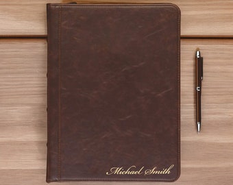 Personalized LEATHER PORTFOLIO & ZIPPER Padfolio Notebook Custom Engraved Corporate Business Gifts for Him Dad Son Men Boyfriend Fathers Day