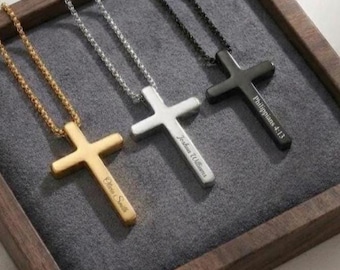 Personalized CROSS NECKLACE Men Women Boys Girls Christian Catholic Pendant Baptism Confirmation Birthday Gift for Him Her Custom Engraved