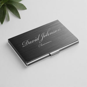 Personalized BUSINESS CARD HOLDER Case Groomsmen Gift for Him Dad Men Doctor Realtor Boss Corporate Office Birthday Custom Engraved