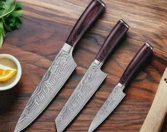 Personalized CHEF KNIFE SET Kitchen Knives Cooking Home Housewarming Birthday Gift for Her Him Mom Dad Men Women Custom Engraved Engraved