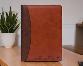 Personalized LEATHER PORTFOLIO Padfolio Notebook Organizer Custom Engraved Corporate Gifts for Dad Men Him Boyfriend Birthday Fathers Day