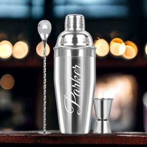 Personalized COCKTAIL SHAKER SET Mixer Drinkware Custom Engraved Bar Bartender Barware Home Kitchen Gifts for Him Her Dad Men Mom Women 24oz image 1