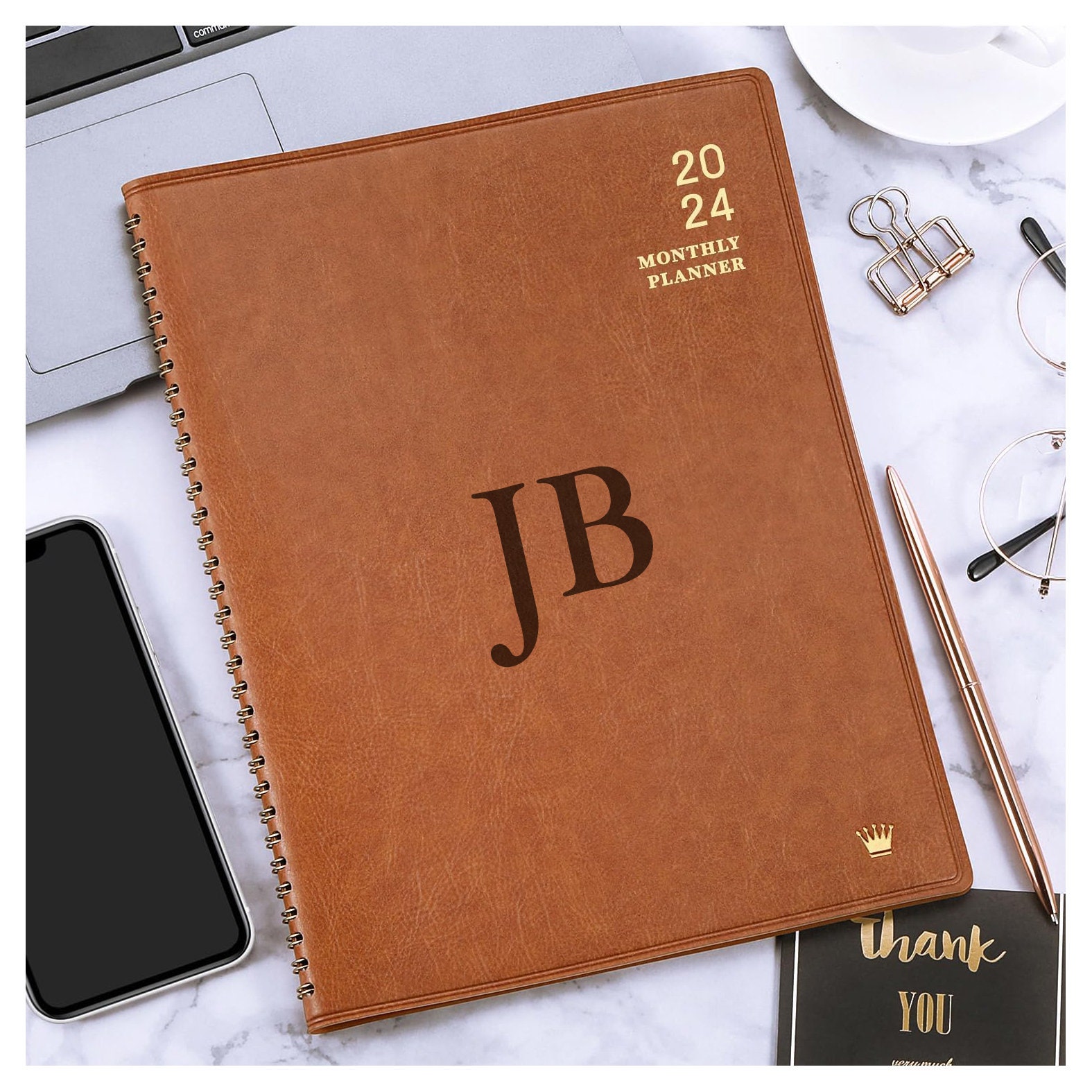 2024 Daily Journal Planner  British Tan Traditional Leather