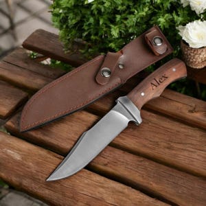 Personalized HUNTING KNIFE & SHEATH Knive Knives Camping Hunting Fishing Outdoor Groomsmen Gift for Him Dad Men Birthday Custom Engraved