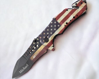 Personalized POCKET KNIVE for Men Clip Knife Knives American Flag USA Custom Engraved Groomsmen Gifts for Dad Him Boyfriend Son Multi Tool