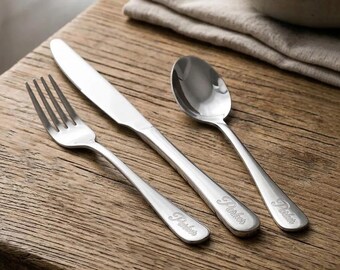 Personalized UTENSIL SET Fork Spoon Knife Bridesmaid Birthday Gift for Her Mom Women Kids Kitchen Housewarming Gold Wedding Fathers Day