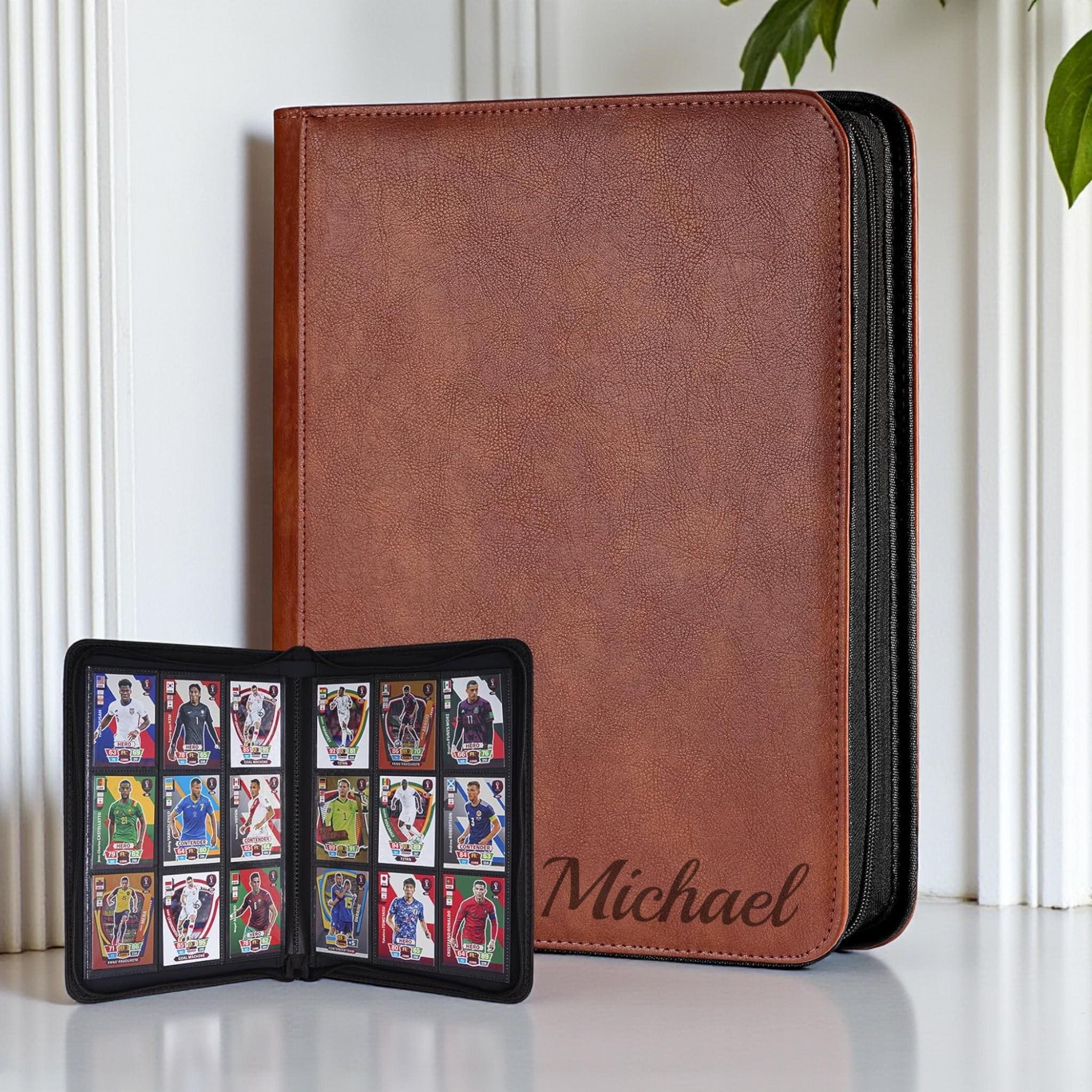 mlb baseball card binder Performore Hand-Stitched Baseball Card 2-Inch Binder, Red Stitching Baseball Card Collector Binder Album with 9-Pocket Sleeves for Sports Trading