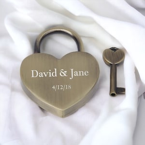 Personalized HEART LOCK Love Padlock Couples Gift for Him Dad Men Her Mom Girlfriend Husband Promise Bridge Wedding Birthday Custom Engraved