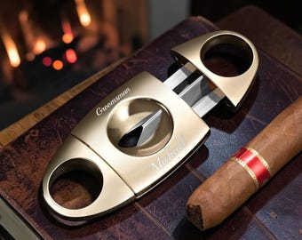 Personalized V-Cut CIGAR CUTTER Accessories Groomsmen Birthday Gift for Him Dad Men Grandpa Bachelor Boyfriend Fathers Day Custom Engraved