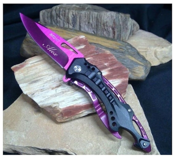 Personalized POCKET KNIVE for Men With Clip PURPLE Knife Knives