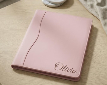 Personalized Pink LEATHER PORTFOLIO for Women Corporate Business Padfolio Cute Birthday Gift for Her Mom Girl Boss Teacher Custom Engraved