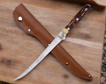 Personalisiertes Filetmesser & Scheide Angeln Geschenk Trauzeugen Geschenk für Ihn Papa Männer Jagd Camping Geburtstag Freund Opa Individuell graviert