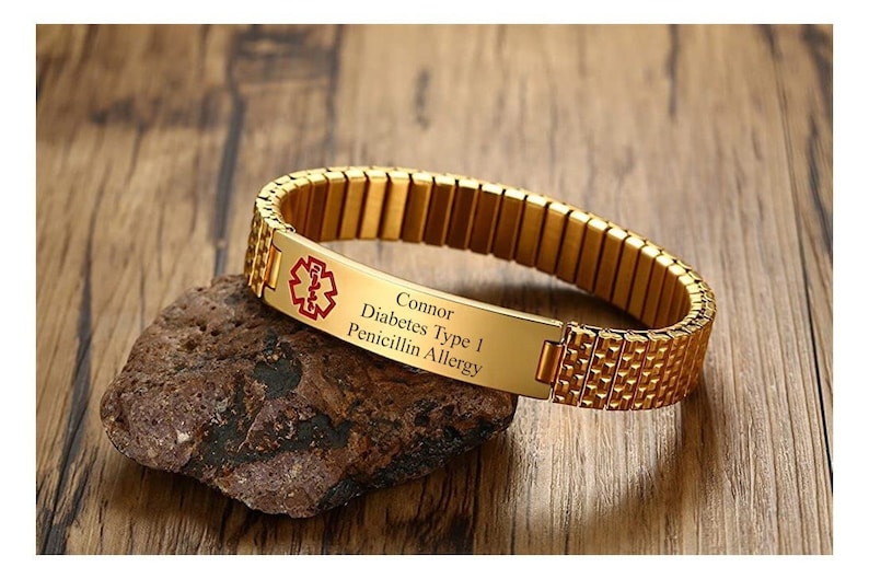 Personalized MEDICAL ID BRACELET Custom Engraved Alert Jewelry Parents Gifts for Mom Dad Grandma Grandpa Men Women Emergency Contact