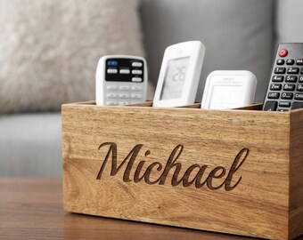 Personalized Acacia Wood Desk Organizer | Custom Engraved Pen Holder | Wooden Office Organizer | Makeup Brush Holder | Teacher & Coworker