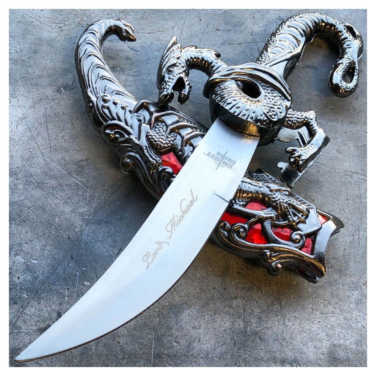 WarTech Medieval Dragon Slayer Dagger – 5" Stainless Steel Blade With Color Inlays, Full Edge – Hunting Knife