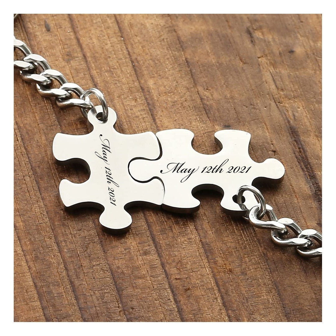Personalized PUZZLE KEYCHAIN Custom Engraved Interlocking 2 Piece SET