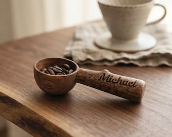 Personalized Walnut Coffee Scoop Custom Engraved Measuring Spoon Tea Sugar Coffee Lovers Rustic Kitchen Gift for Him Her Men Women Mom Dad