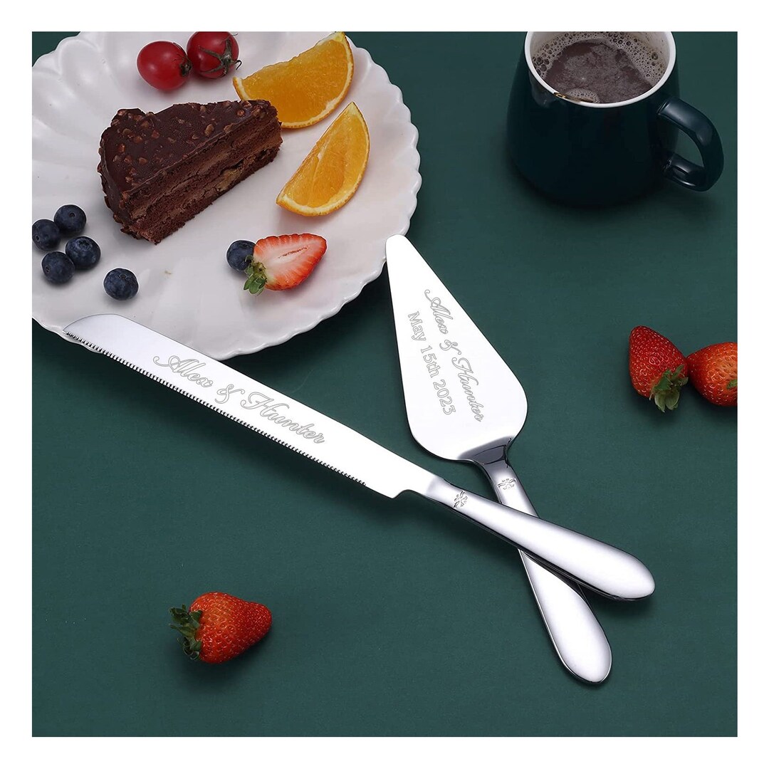 Personalized Wedding CAKE CUTTING SET Silver Cutter Knife Serving