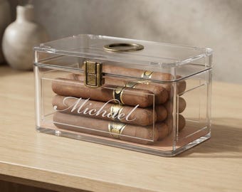 Personalized Acrylic Cigar Humidor with Hygrometer & Humidifier - Groomsmen Birthday Gift for Him Dad Men Boyfriend Husband Custom Engraved