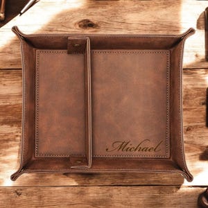 Bandeja de cuero personalizada para guardar llaves, relojes, joyas, regalos para padrinos de boda, papá, hombres, cumpleaños, abuelos, grabado personalizado.