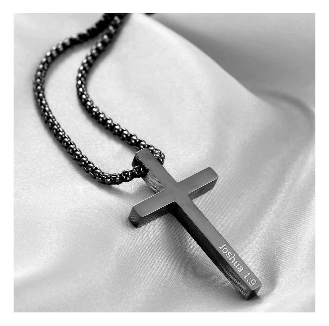 Personalized CROSS NECKLACE Men Mens Custom Engraved Silver Gold Boys