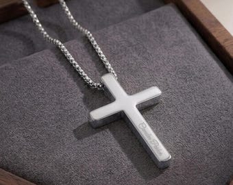 Personalized CROSS NECKLACE Pendant Men Women Baptism Christian Catholic Confirmation Birthday Gift for Him Her Mom Dad Custom Engraved