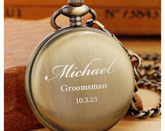 Personalized POCKET WATCH & CHAIN Pocketwatch Custom Engraved Groomsmen Gifts for Him Dad Men Boyfriend Gift Father Groom Groomsmen Bachelor