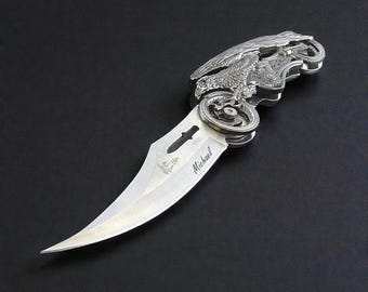 Personalized EAGLE MOTORCYCLE Pocket Knife Knives Groomsmen Birthday Gift for Him Dad Men Harley Davidson Boyfriend Custom Engraved Engraved