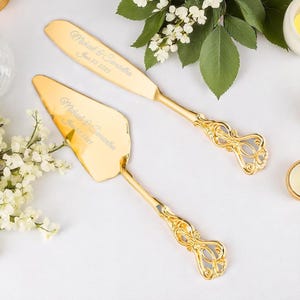 Personalized Wedding CAKE CUTTING SET Gold Silver Cutter Knife Serving Server Minimalist Vintage Engagement Bride Groom Custom Engraved