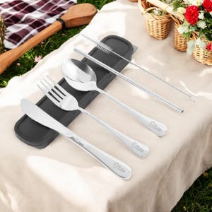 JUEGO DE UTENSILIOS Y ESTUCHE personalizado Tenedor Cuchara Cuchillo Regalo para padrinos de boda para ella Papá Hombres Mujeres Mamá Hogar Inauguración Boda Cumpleaños Grabado personalizado