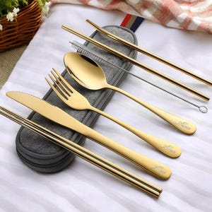 Personalized Chopsticks UTENSIL SET & CASE Fork Spoon Wedding Bridesmaid Birthday Gift for Her Women Mom Cooking Kitchen Custom Mothers Day