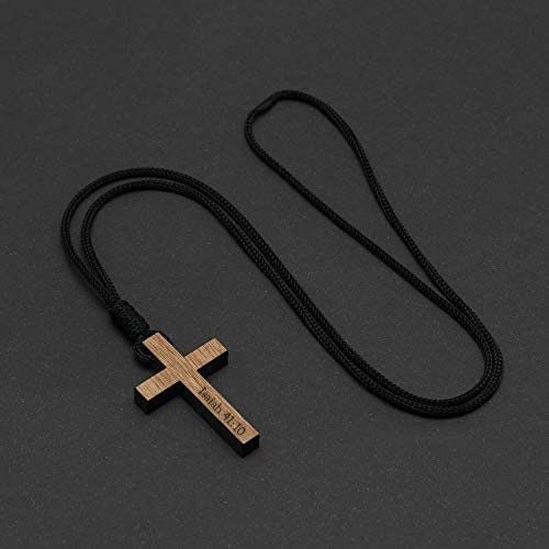Carved Wooden Cross in Chestnut & Paduak, Handmade Wooden Cross Necklace  With Knotted Black Nylon Cord, Adjustable Length, Wood Cross Gift 