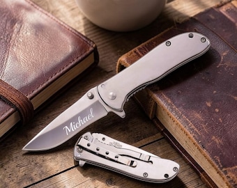 Personalized Silver 25th Anniversary POCKET KNIFE Knives Groomsmen Birthday Gift for Him Dad Men Husband Boyfriend Fishing Custom Mothers