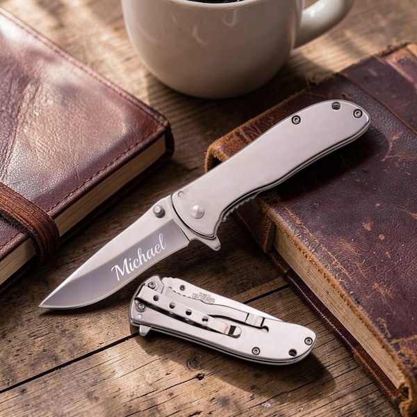Personalized Silver 25th Anniversary POCKET KNIFE Knives Groomsmen Birthday Gift for Him Dad Men Boyfriend Fishing Custom Custom Engraved