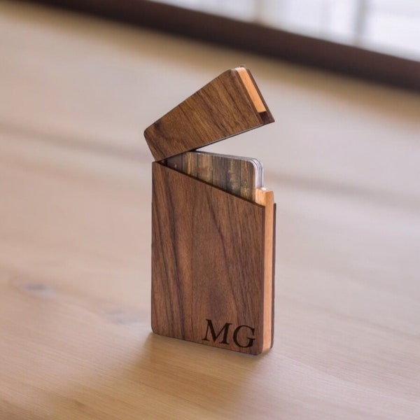 Personalized BUSINESS CARD HOLDER Case Custom Engraved Wood Corporate Gifts for Him Dad Boyfriend Men Son Her Women Mom Office Boss Realtor