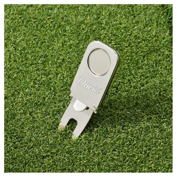 Personalized GOLF DIVOT TOOL Ball Marker Repair Golfer Golfing Custom Engraved Groomsmen Gifts for Men Him Dad Retirement Club Cigar Holder