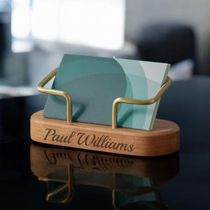 Personalized BUSINESS CARD HOLDER Wood Stand Office Boss Corporate Gift for Him Dad Men Women Her Desk Birthday Boyfriend Custom Engraved