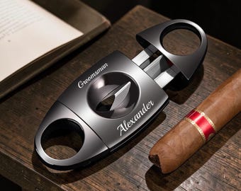 Personalized V-Cut CIGAR CUTTER Accessories Groomsmen Birthday Gift for Him Dad Men Grandpa Bachelor Boyfriend Fathers Day Custom Engraved