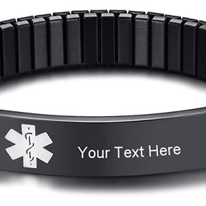 Personalized MEDICAL ID BRACELET Alert Jewelry Parents Birthday Gift for Mom Women Emergency Contact Boyfriend Custom Engraved Engraved bild 7