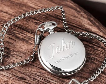 Personalized POCKET WATCH & CHAIN Groomsmen Birthday Gift for Him Dad Men Boyfriend Son Wedding Anniversary Fathers Day Custom Engraved