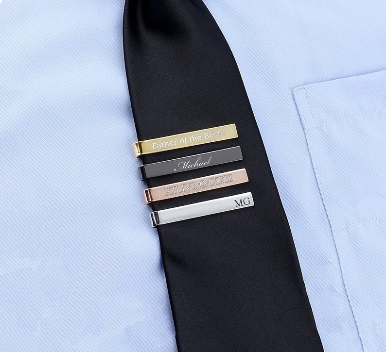 Personalized TIE CLIP for Dad Tieclip Unique Custom Engraved Groomsmen Gifts for Him Boyfriend Men Son Wedding Father of Bride Fathers Day image 1