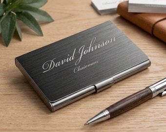 Personalized BUSINESS CARD HOLDER Case Office Desk Corporate Work Boss Manager Birthday Gift for Him Her Men Women Dad Mom Custom Engraved