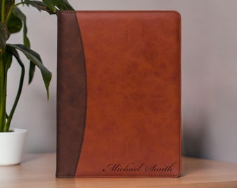 Personalized LEATHER PORTFOLIO Padfolio Notebook Organizer Custom Engraved Corporate Gifts for Dad Men Him Boyfriend Birthday Fathers Day