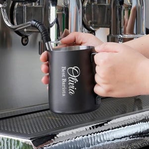 Personalized Milk Frothing Pitcher Latte Art Espresso Cappuccino Housewarming Home Barista Fathers Day Gift for Her Him Men Women Mom Him