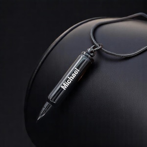 Personalized BULLET URN NECKLACE Ashes Cremation Jewelry for Men Women Human Keepsake Military Army Navy Veteran Memorial Custom Engraved