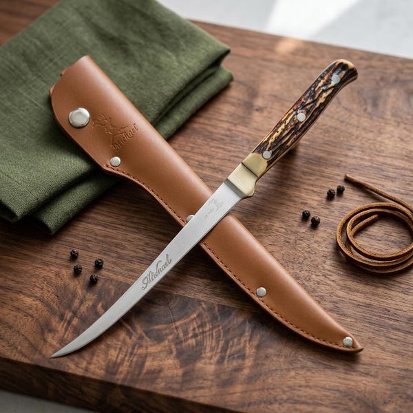 Personalized FILLET KNIFE & SHEATH Fishing Lover Birthday Gift for Him Dad Men Boyfriend Grandpa Hunting Camping Custom Engraved Engraved