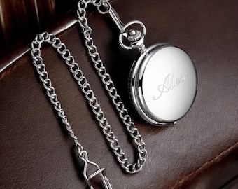 Personalized POCKET WATCH & CHAIN Groomsmen Birthday Gift for Him Dad Men Boyfriend Son Wedding Anniversary Fathers Day Custom Engraved